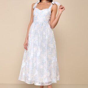 Lulus Beautifully Adored White Floral Burnout Tie-strap Midi Dress - Size M